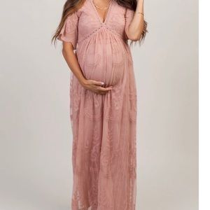 Pink Blush Maternity Lace Maxi Dress